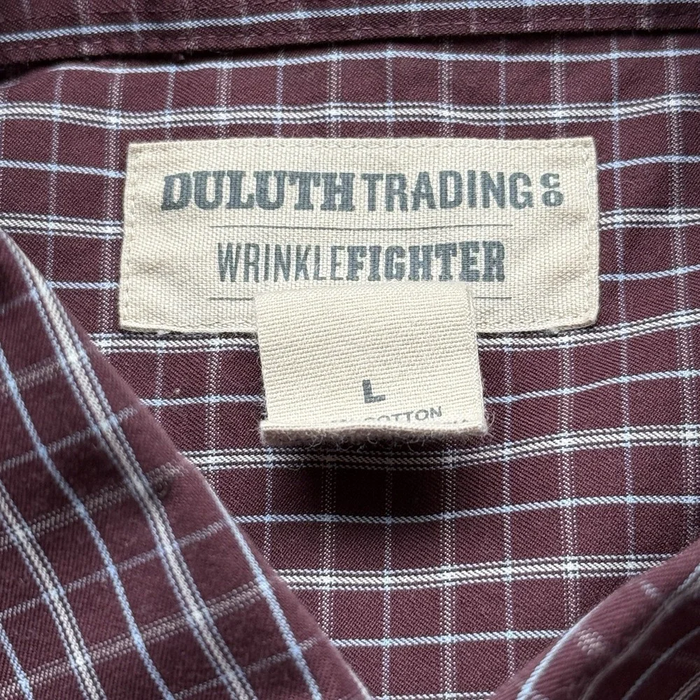 Duluth Trading Shirt Men Large Red Check Button Down Long Sleeve Wrinkle Fighter - Picture 4 of 4